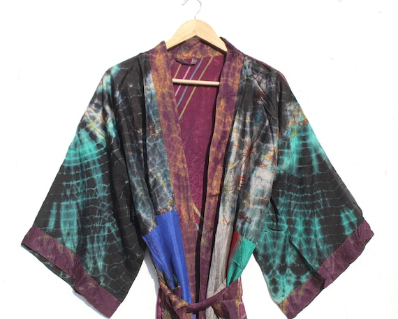 Bohemian Silk Kimono, Tie Dye Silk Kimono, Tie Dy… - image 1