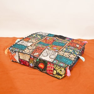 Patchwork boho floor cushions - decorative cushion cover, sari patchwork cushion, meditation large floor pillow cushion hippie art culture
