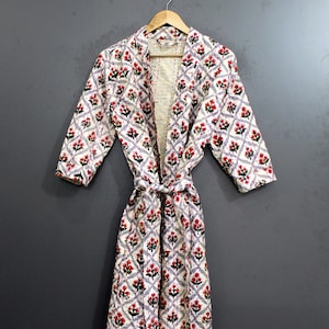 Kantha Robe Women Men, Reversible Patchwork Kimono Robe, Cotton Dressing Gown, Long Boho Housecoat, Indian Block Print Bathrobe