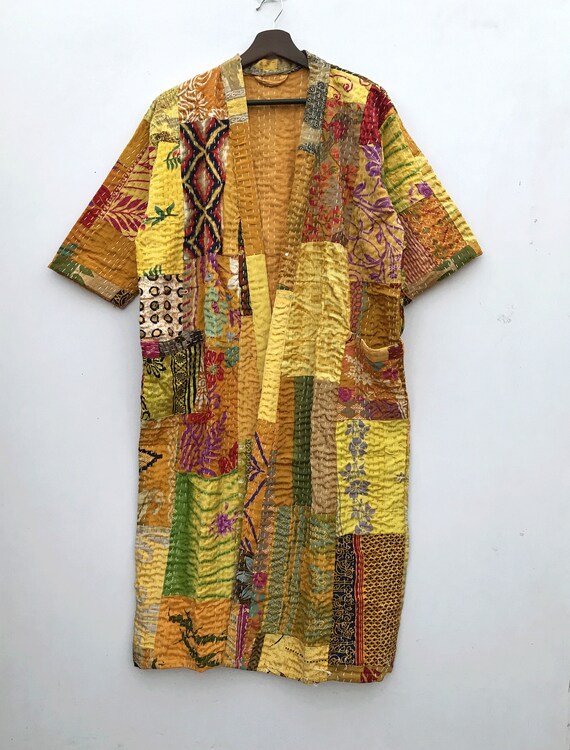 Patchwork silk jacket,silk dressing gown,boho jac… - image 3