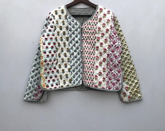 cotton hand made kantha jacket quilted jacket HandMade Vintage Quilted Jacket , Coats , New Style, Boho Rainbow
