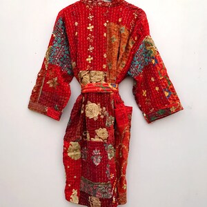 Kantha kimono-morgonrock, jacka, 100 % bomull med lapptäcke och broderi, handsydd, bohemisk kimono med lapptäcke, morgonrock bild 6