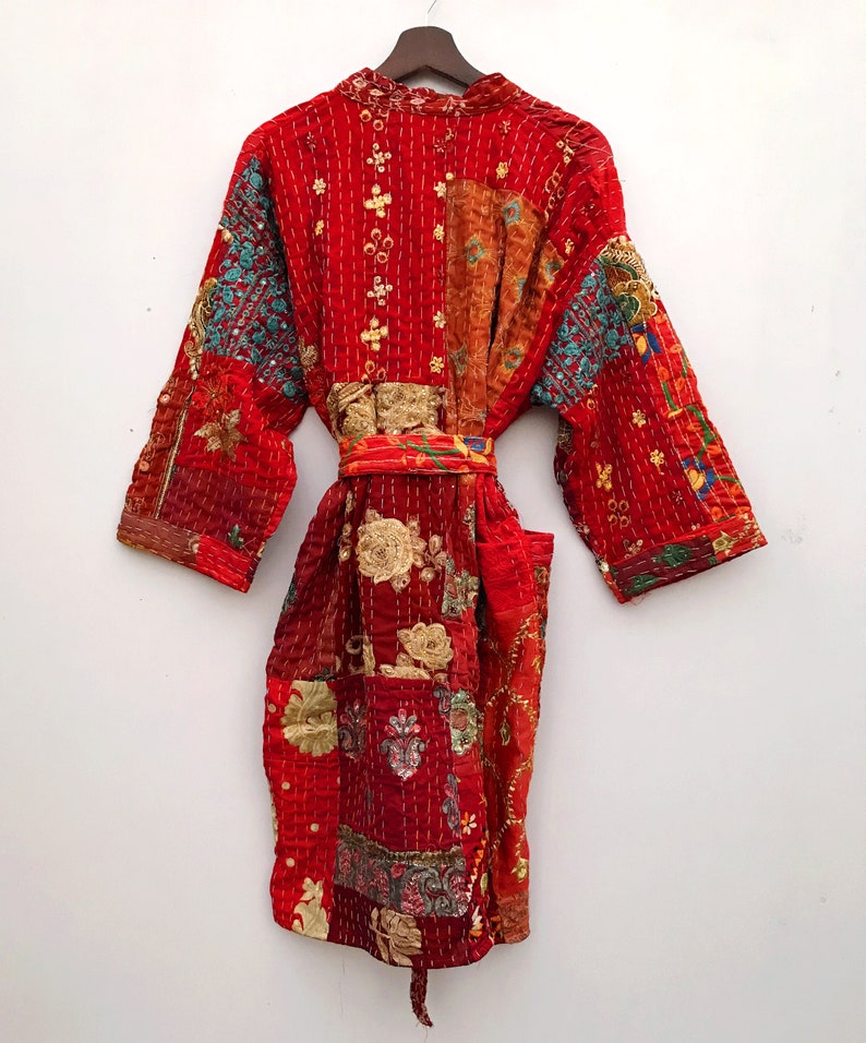 Kantha kimono-morgonrock, jacka, 100 % bomull med lapptäcke och broderi, handsydd, bohemisk kimono med lapptäcke, morgonrock bild 6