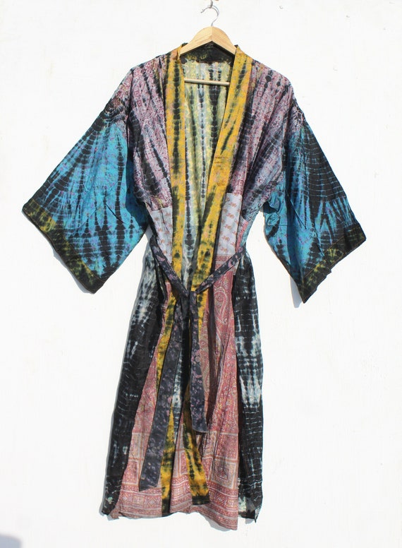 Bohemian Silk Kimono, Tie Dye Silk Kimono, Tie Dy… - image 1