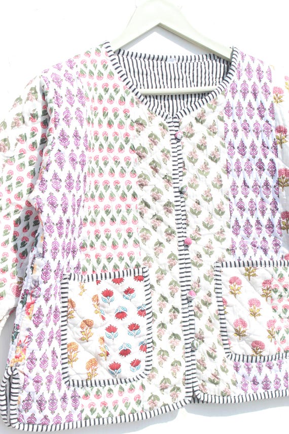Handmade Patchwork Jacket, Hand Stitched Cotton P… - image 10
