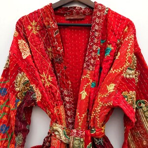 Kantha kimono-morgonrock, jacka, 100 % bomull med lapptäcke och broderi, handsydd, bohemisk kimono med lapptäcke, morgonrock bild 4