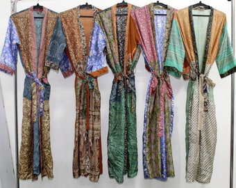 Lightweight silk saree kimono robe vintage silk kimono women kimono holiday kimono robe Patchwork kimono Women&#39;s Silk Kimonos Wholesale robe