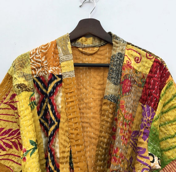 Patchwork silk jacket,silk dressing gown,boho jac… - image 4