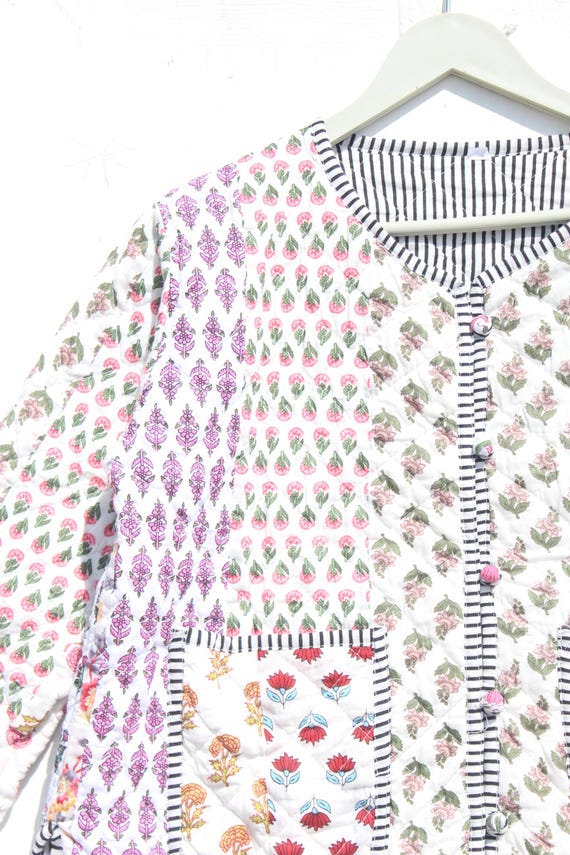 Handmade Patchwork Jacket, Hand Stitched Cotton P… - image 4