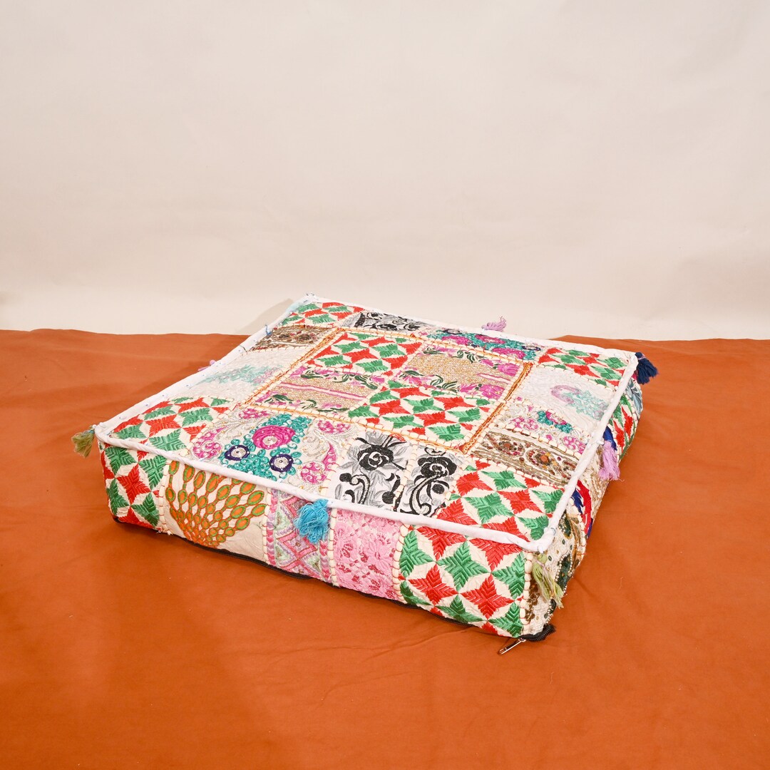 Patchwork Boho Floor Cushions - Decorative Cushion Cover, Sari ...