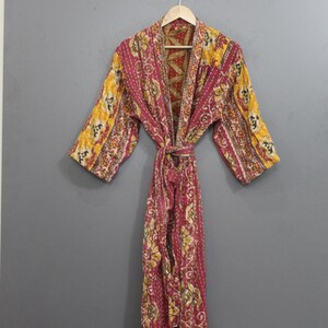 Vintage Kantha Quilt Cotton Robe ,Handmade Reversible Indian Bathrobe