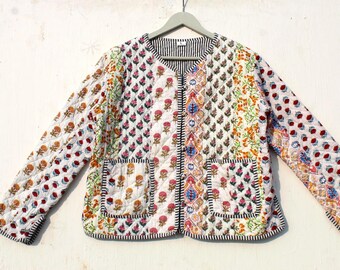 Handmade Patchwork Jacket, Hand Stitched Cotton Patchwork Jacket, Cotton Sari Kantha Coat, Short Jacket, Patch work coat, Patch Work jacket