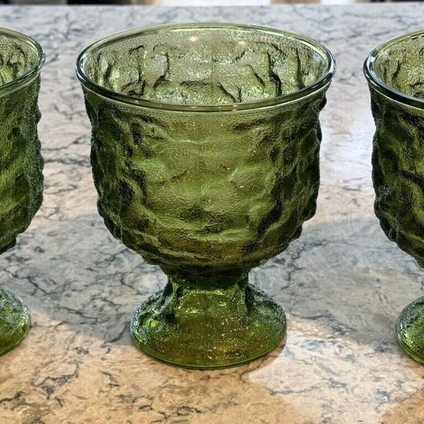 Vintage Goblet/Compote/Vase E.O. Brody Co. Ohio USA Avocado Green Crinkle Glass
