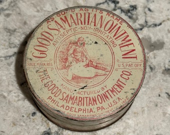 Vintage Good Samaritan Ointment Co Philadelphia PA Advertising Tin Can Red/White