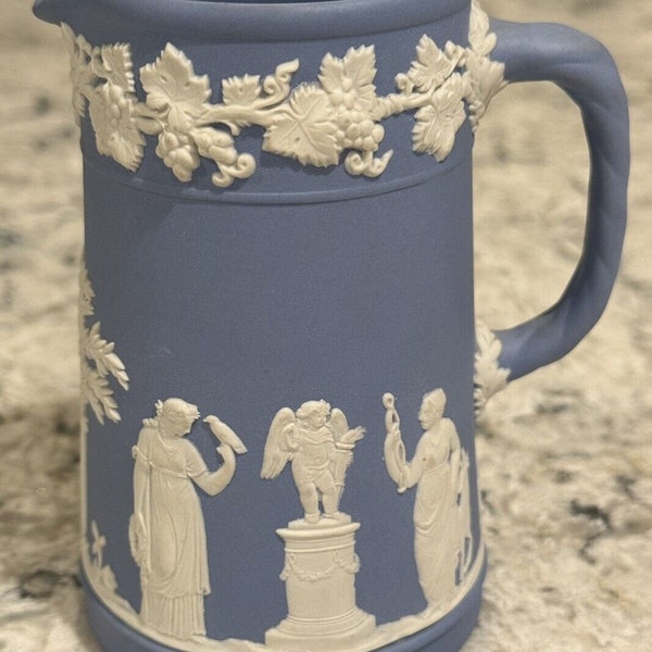 Vintage Wedgwood Light Blue Jasperware Creamer/Jug/Mini Pitcher 4.5 Tall - MINT