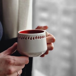 Handgemachte Porzellan Rubin Tasse, Handgeschnitzte Porzellan Tasse - EU Versand