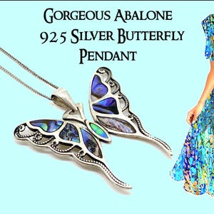 Gorgeous Abalone & 925 Silver Butterfly Pendant