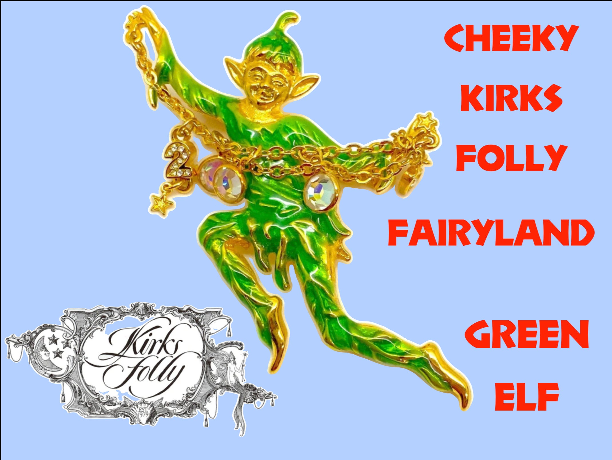Cheeky Kirks Folly Fairyland Green Goblin / Elf With Stars and