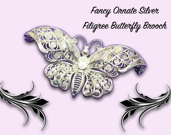 Broche Vintage Papillon Signée Emmons - Métal Filigrane Argenté, Bijou Ancien De Collection