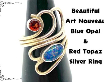 Jugendstil Opal & Rottopas 925 Silber Ring