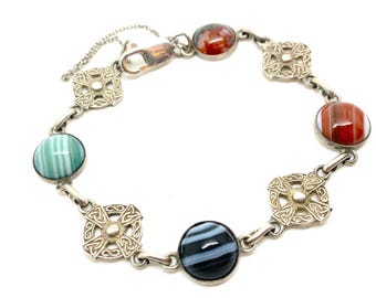 Scottish Ionian Silver Cross & Banded Agate Bracelet by John Hart