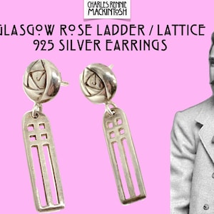 Mackintosh Glasgow Rose Ladder Lattice 925 Silver Drop Dangle Earrings