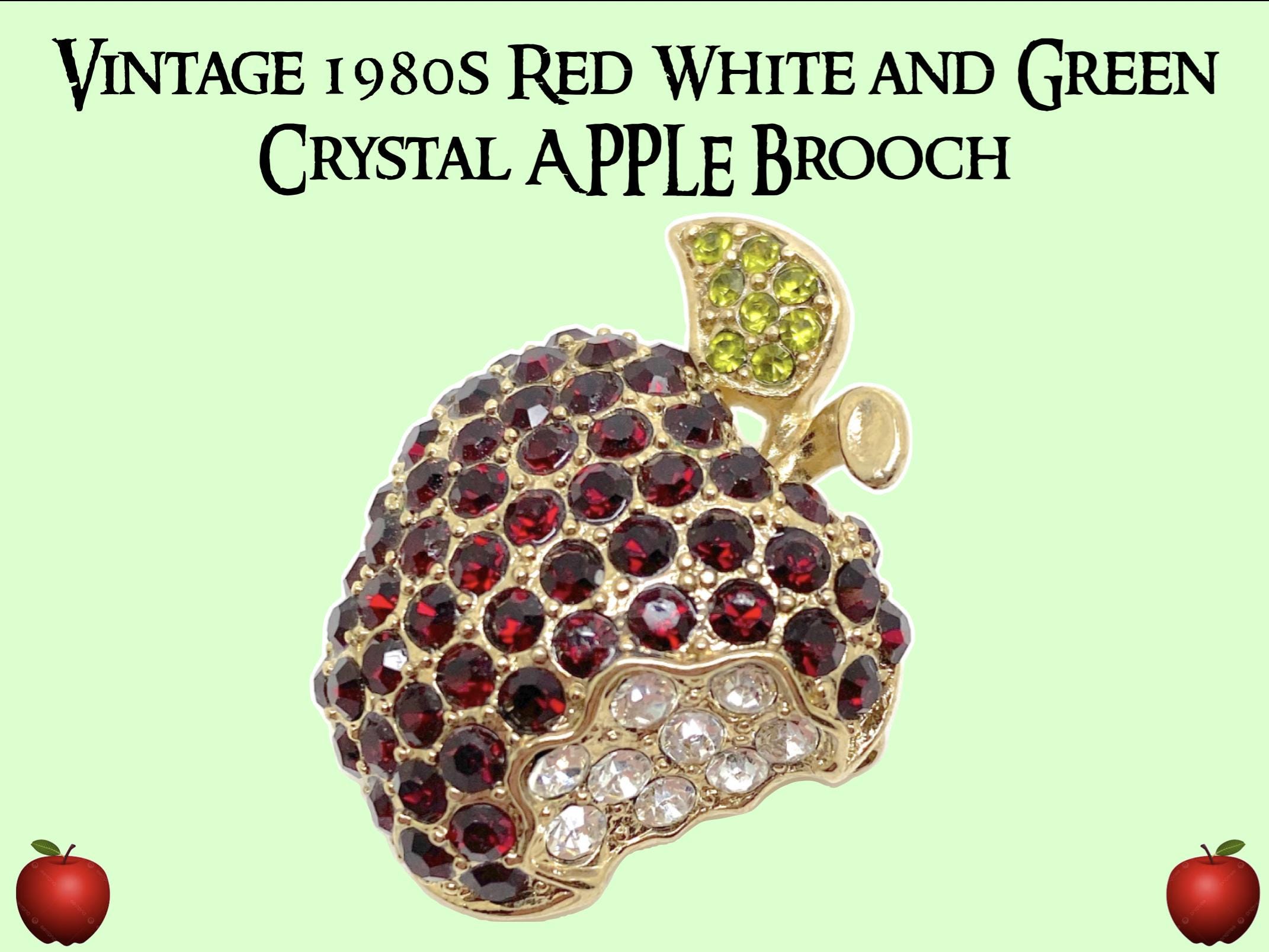 Vintage 1980s Red White and Green Crystal APPLE Brooch - Etsy