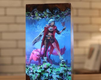 Fantasy Resin Lamp, Anime Gamer Style Epoxy Lamp, Handmade LED Night Light, Unique Art Lamp, Gamer Room Decor, Gift for Him Her