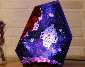 Galaxy Resin Lamp Spaceship Night Light, Handmade Epoxy Space Lamp, Sci-Fi LED Lamp, Universe Art Light, Unique Desk Decor,Space Lovers Gift