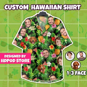 Personalize Face Hawaiian Shirt Swim Trunks Dog Bandana Shirt, Custom Men Women Kid Tropical Flower Hawaiian Shirt with Face Logo