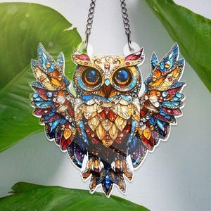 Colorful Owl ACRYLIC Window Hanging Faux Stained Glass Owl Suncatcher Boho Bird Decor for Nature Lovers Owl Gift for Home or Garden