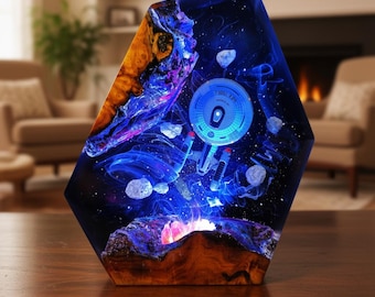 Star-Trek Galaxy Resin Lamp, Space LED Night Light, Epoxy Wood Lamp, Sci Fi Decor Light, Handmade Cosmic Lamp, Unique Gift Idea