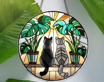 Personalized Cat Window Hanging decor ACRYLIC Poppy Flowers Wall Window Hanging Art Decor Cat home decor Gift for mom cat lovers, Cat Mom