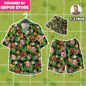Hawaiiaans shirt gezicht personaliseren zwembroek hond bandana shirt, custom mannen vrouwen kind tropische bloem Hawaiiaans shirt met gezichtslogo