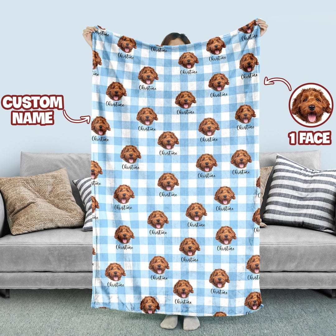 Custom Face Dog Blanket Custom Pet Photo Blanket With Name Pet Memorial ...