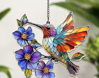 Hummingbird ACRYLIC Window Hanging Suncatcher, Hummingbird Flower Wall Art, Hummingbird Lovers Gift, Bird Gift, House Decor, New home Gifts