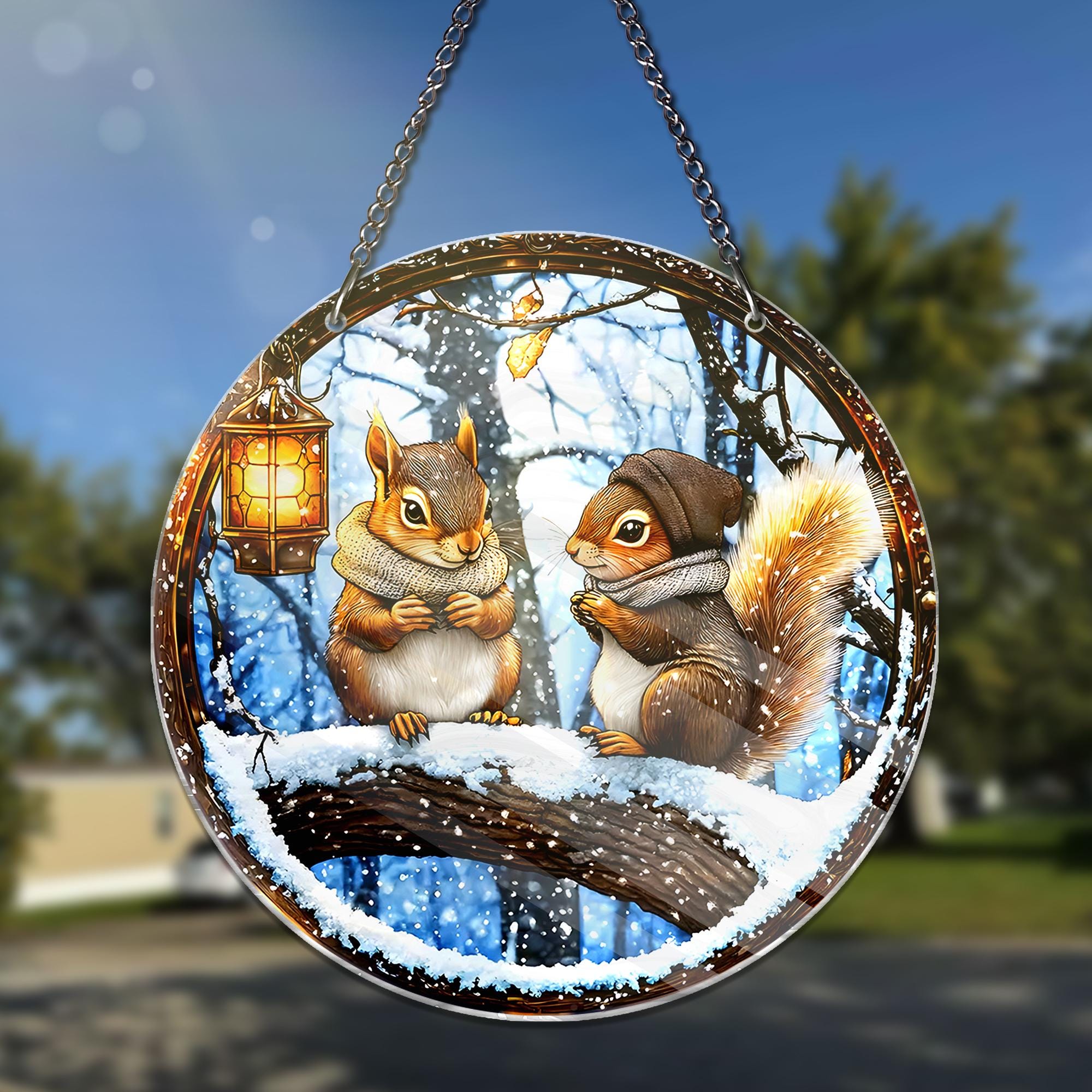 Écureuil D'hiver Décoration Murale En Acrylique Pour Fenêtre, Animal De La Forêt, Attrape-soleil En Faux Vitrail, Décoration De Forêt Confortable Pour Les Vacances, Cadeau D'hiver