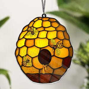 Yellow Bee Hives ACRYLIC Window Hanging, Honeycomb Window Decor, House Decor, Beekeeper Honeybee Gift, Mothers Day Gift For Mom