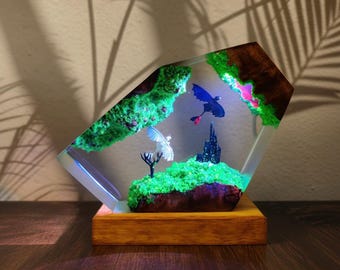 Fantasy Dragon Resin Lamp, Romantic Dragon Night Light, Magical Castle Epoxy Lamp, LED Desk Decor, Gift for Fantasy Book Lovers