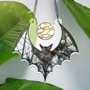 Halloween Gothic Bat Acrylic Window Hanging Decor– Halloween Moon and Red Eyes – Spooky Suncatcher for Gothic Acrylic Witchy Home Decor