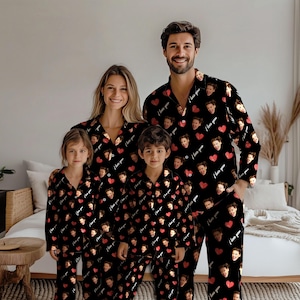 I love You Custom Face Pajamas Family Christmas Pajamas, Heart Pajamas, Custom Pet Pajamas, Gifts for her, Family Set, Xmas Pajamas Gift
