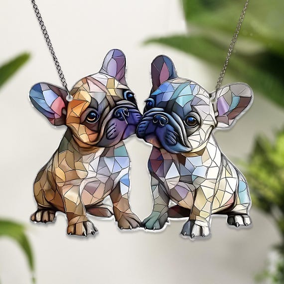 Dog ACRYLIC Window Hanging, Dog Couple Window Hanging Art