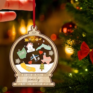 Ornement de famille, Ornement à des kilomètres de distance, Ornement de famille Love Knows No Distance, Ornement de Noël en famille, Ornement de lieu de l'État