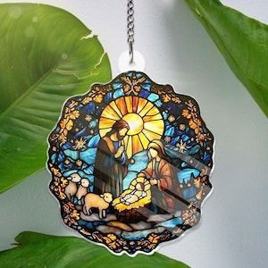 Nativity catholic suncatcher Ornament Nativity Religious ACRYLIC Window Hanging, Christmas Hanging Art Decor, Christian Jesus Suncatcher