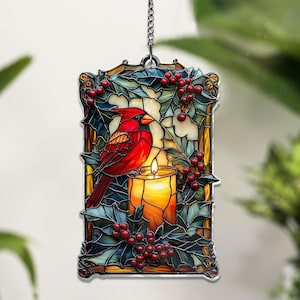 Cardinal Glass ACRYLIC Window Hanging, Bird Glass Art, Cardinal Memorial Cardinal Lover Acrylic Bird Hanging NOT GLASS