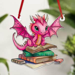 Book Dragon Suncatcher ACRYLIC Window Hanging Ornament, Fantasy Dragon ACRYLIC Window Hanging, Dragon Art Decoration, Bookish Home Decor