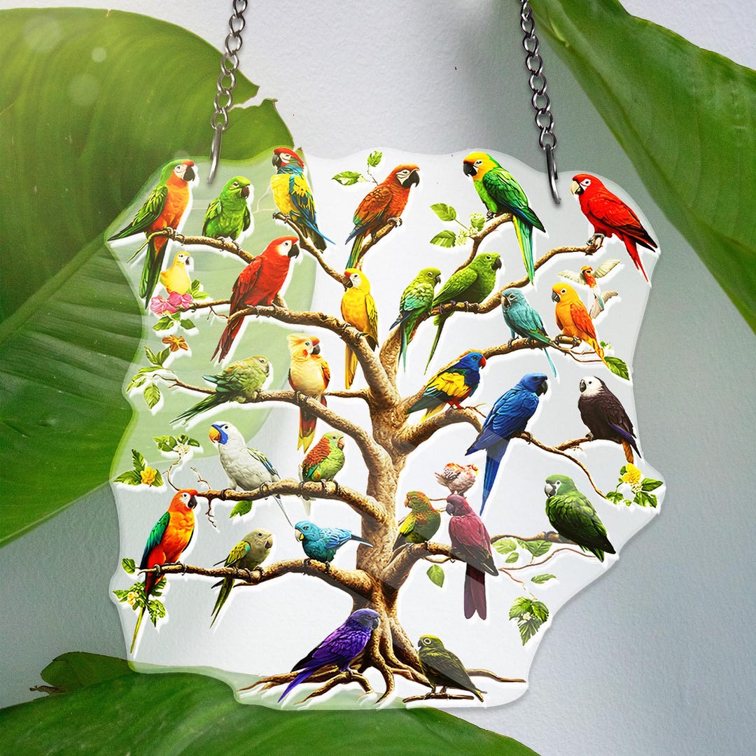 Colorful Parrot Tree ACRYLIC Window Hanging Decor Bird Lover Decor ...