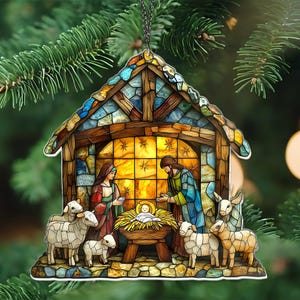 Nativity catholic ACRYLIC Ornament Nativity Religious Acrylic Window Hanging, Christmas Hanging Art Decor, Christian Jesus