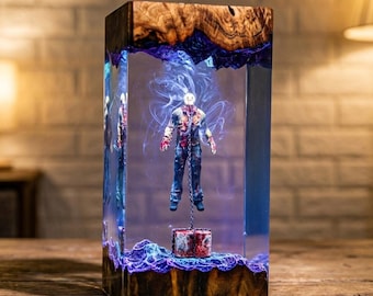 Horror Resin Lamp, Slasher Mask Resin Night Light, Handmade Epoxy Resin LED Lamp, Horror Movie Decor, Gothic Desk Lamp, Halloween Lamp Gift