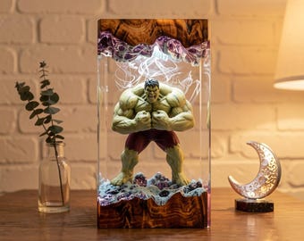 Superhero Inspired Resin Lamp, Handmade Epoxy Night Light, Collectible Desk Lamp, Unique Gamer Room Decor, Resin Art Lamp Gift for Him